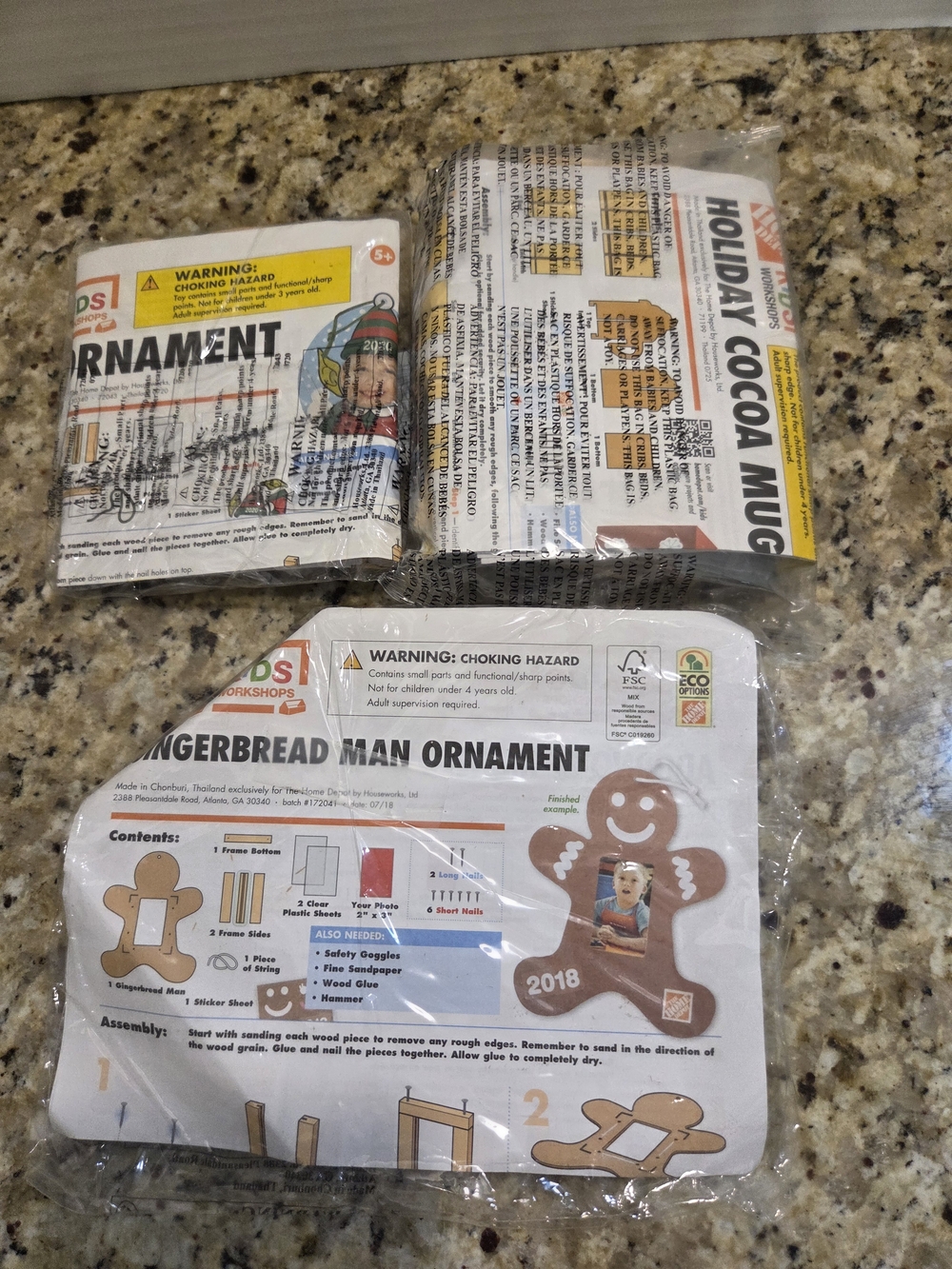Lot of 3 Home Depot Kids Workshop Craft Kits NEW Sealed Pins DIY Wood Christmas